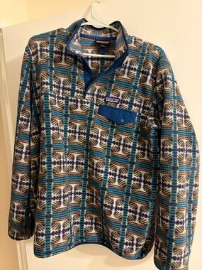 Patagonia Geometric Snap-T Pullover - Teal, Tan, Black & White